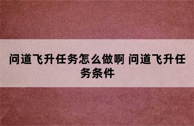 问道飞升任务怎么做啊 问道飞升任务条件